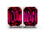 Emerald Cut Garnet Stud Earrings in White gold with Basket Setting