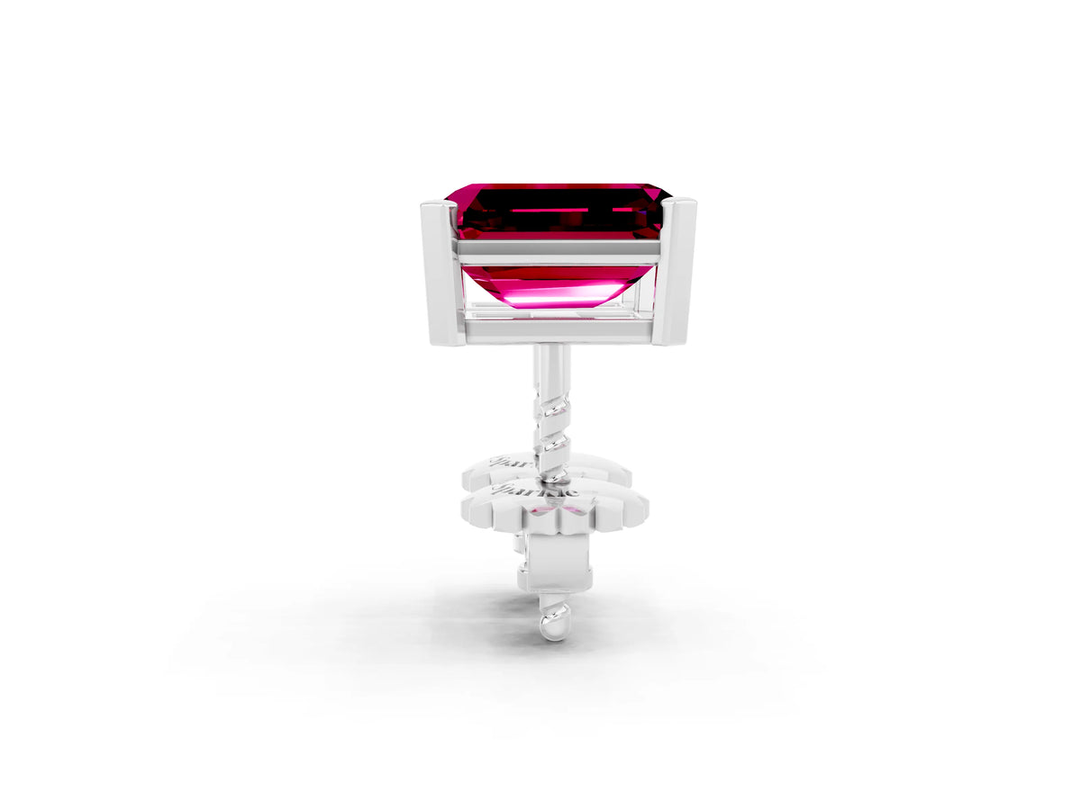 Emerald Cut Garnet Stud Earrings in White gold with Basket Setting_2