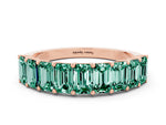 Emerald Cut Green Sapphire Eternity Band in Rose gold with Prong Setting