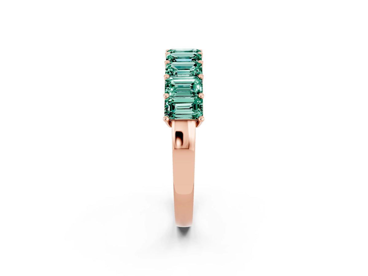 Emerald Cut Green Sapphire Eternity Band in Rose gold with Prong Setting_2