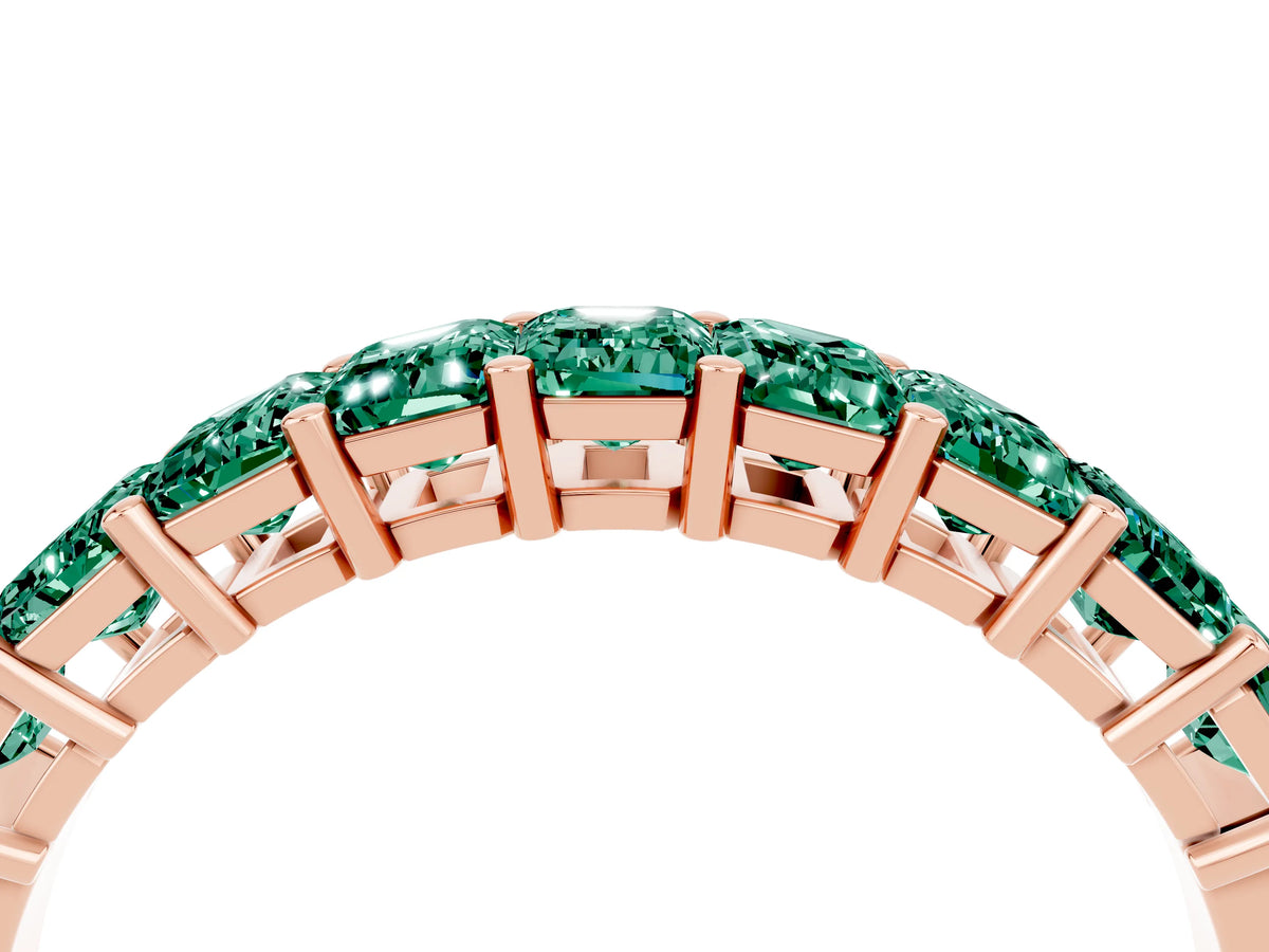 Emerald Cut Green Sapphire Eternity Band in Rose gold with Prong Setting_4