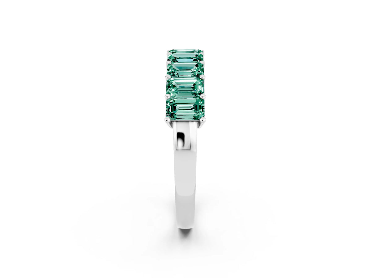 Emerald Cut Green Sapphire Eternity Band in Silver with Prong Setting_2