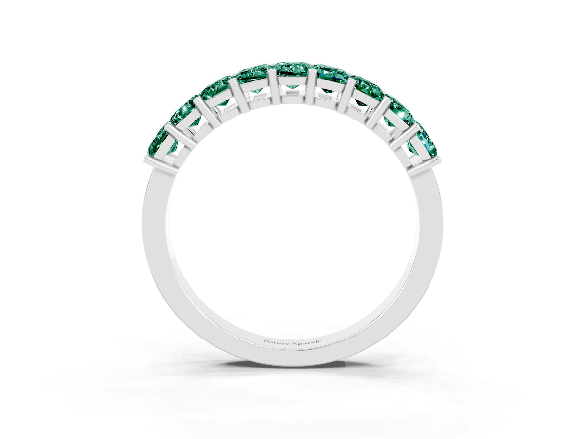 Emerald Cut Green Sapphire Eternity Band in Silver with Prong Setting_3
