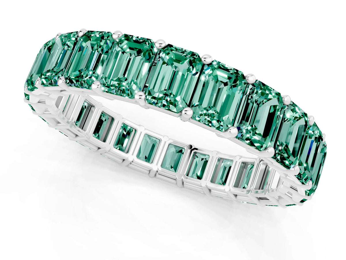 Emerald Cut Green Sapphire Eternity Band in White gold with Aligned Shared Prong Setting_1