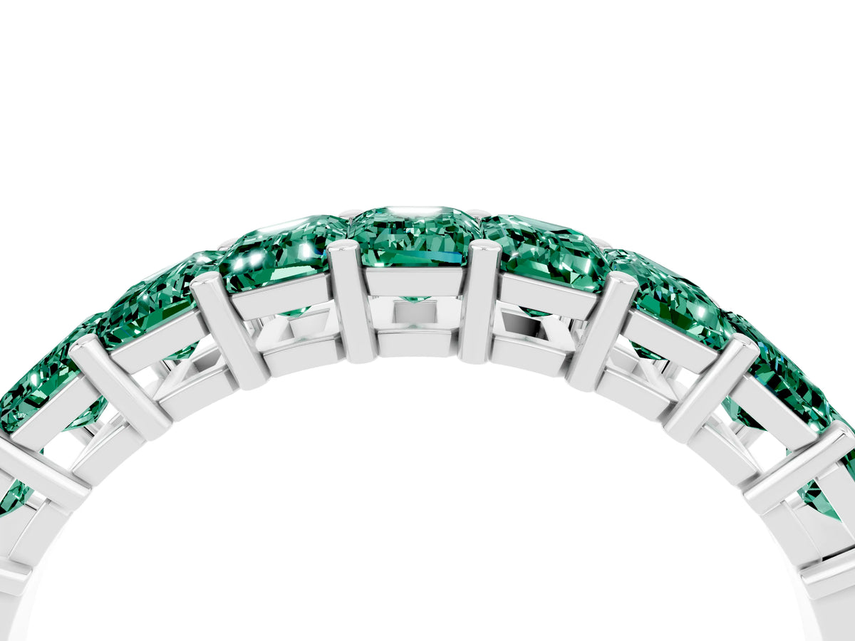 Emerald Cut Green Sapphire Eternity Band in White gold with Prong Setting_4