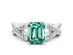 Emerald Cut Green Sapphire Solitaire Ring in Platinum with Interwoven Pavé Band and Prong Setting_6