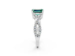 Emerald Cut Green Sapphire Solitaire Ring in Platinum with Interwoven Pavé Band and Prong Setting_8