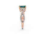 Emerald Cut Green Sapphire Solitaire Ring in Rose gold with Interwoven Pavé Band and Prong Setting_2