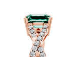 Emerald Cut Green Sapphire Solitaire Ring in Rose gold with Interwoven Pavé Band and Prong Setting_5