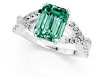 Emerald Cut Green Sapphire Solitaire Ring in Silver with Interwoven Pavé Band and Prong Setting_7
