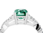 Emerald Cut Green Sapphire Solitaire Ring in White gold with Interwoven Pavé Band and Prong Setting_4