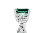 Emerald Cut Green Sapphire Solitaire Ring in White gold with Interwoven Pavé Band and Prong Setting_5