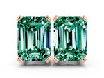 Emerald Cut Green Sapphire Stud Earrings in Rose gold with Basket Setting