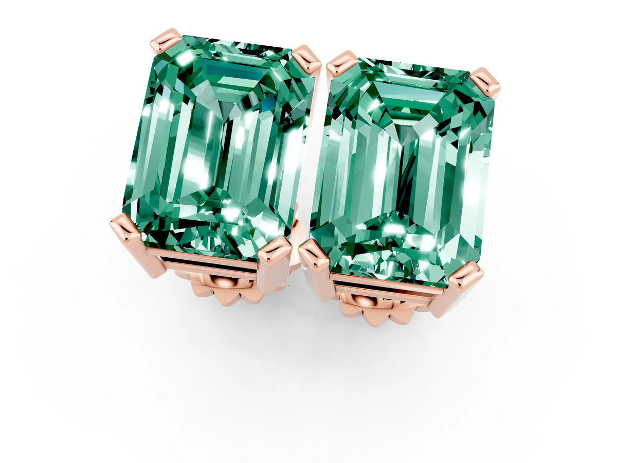 Emerald Cut Green Sapphire Stud Earrings in Rose gold with Basket Setting_1