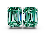 Emerald Cut Green Sapphire Stud Earrings in White gold with Basket Setting