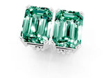 Emerald Cut Green Sapphire Stud Earrings in White gold with Basket Setting_1