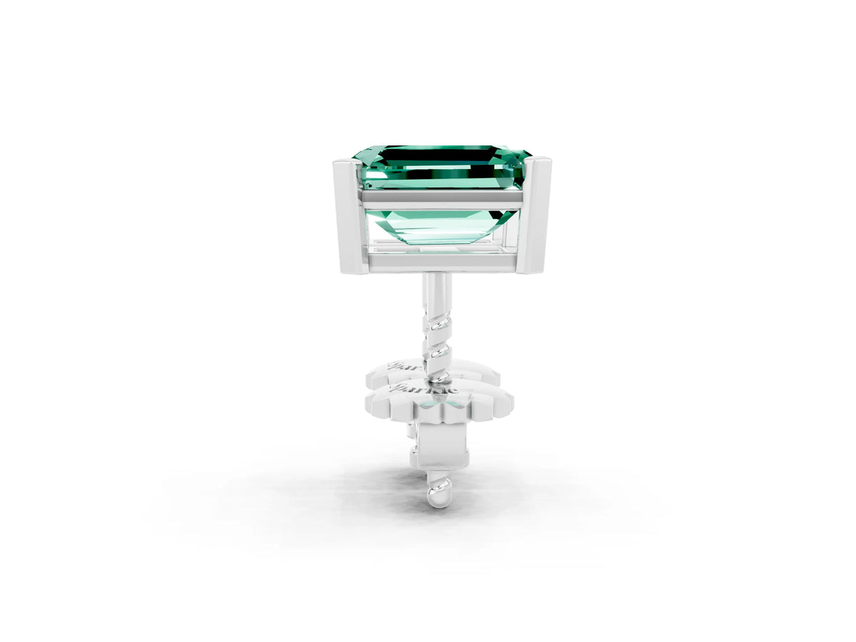 Emerald Cut Green Sapphire Stud Earrings in White gold with Basket Setting_2
