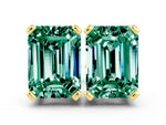 Emerald Cut Green Sapphire Stud Earrings in Yellow gold with Basket Setting