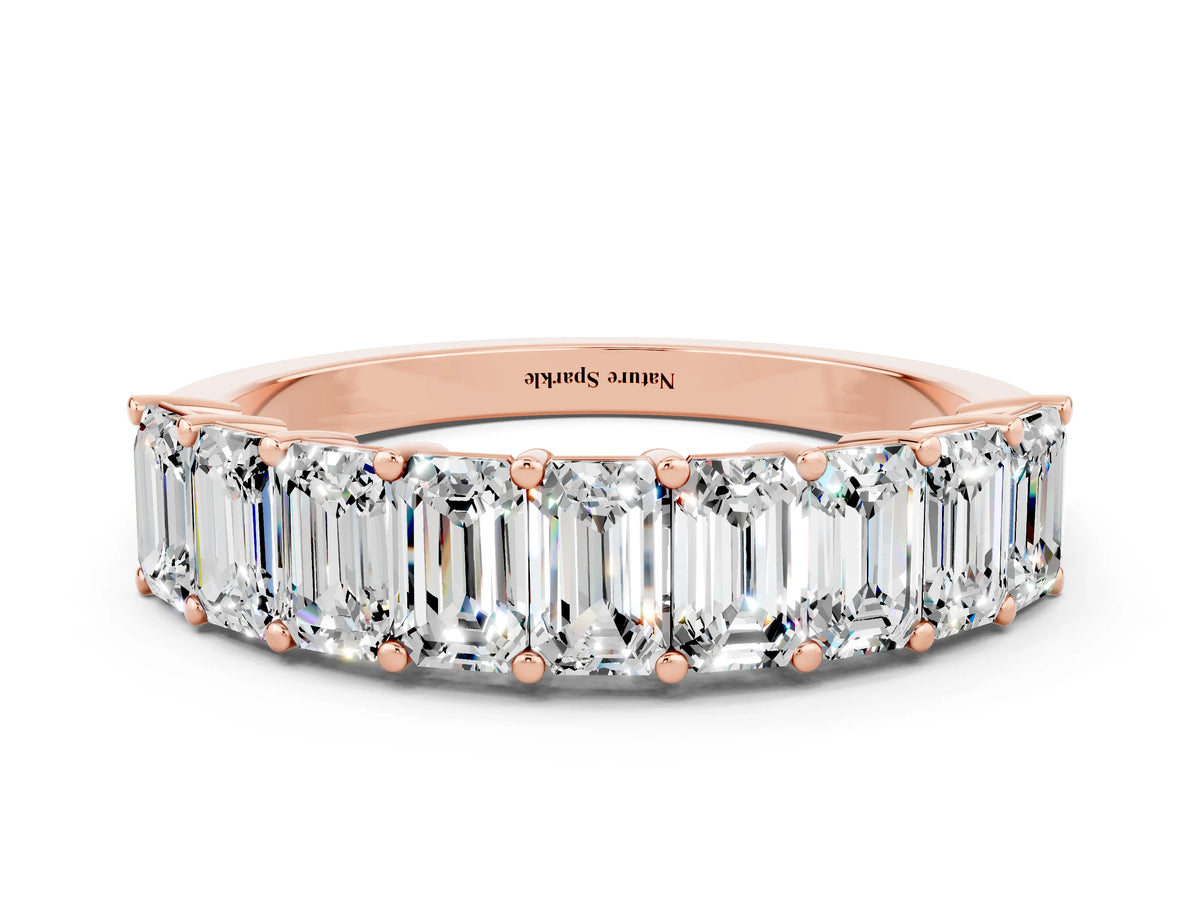Emerald Cut Moissanite Eternity Band in Rose gold with Prong Setting