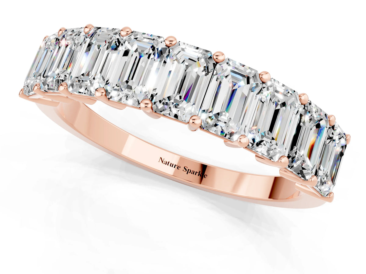 Emerald Cut Moissanite Eternity Band in Rose gold with Prong Setting_1
