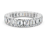 Emerald Cut Moissanite Eternity Band in Silver with Aligned Shared Prong Setting
