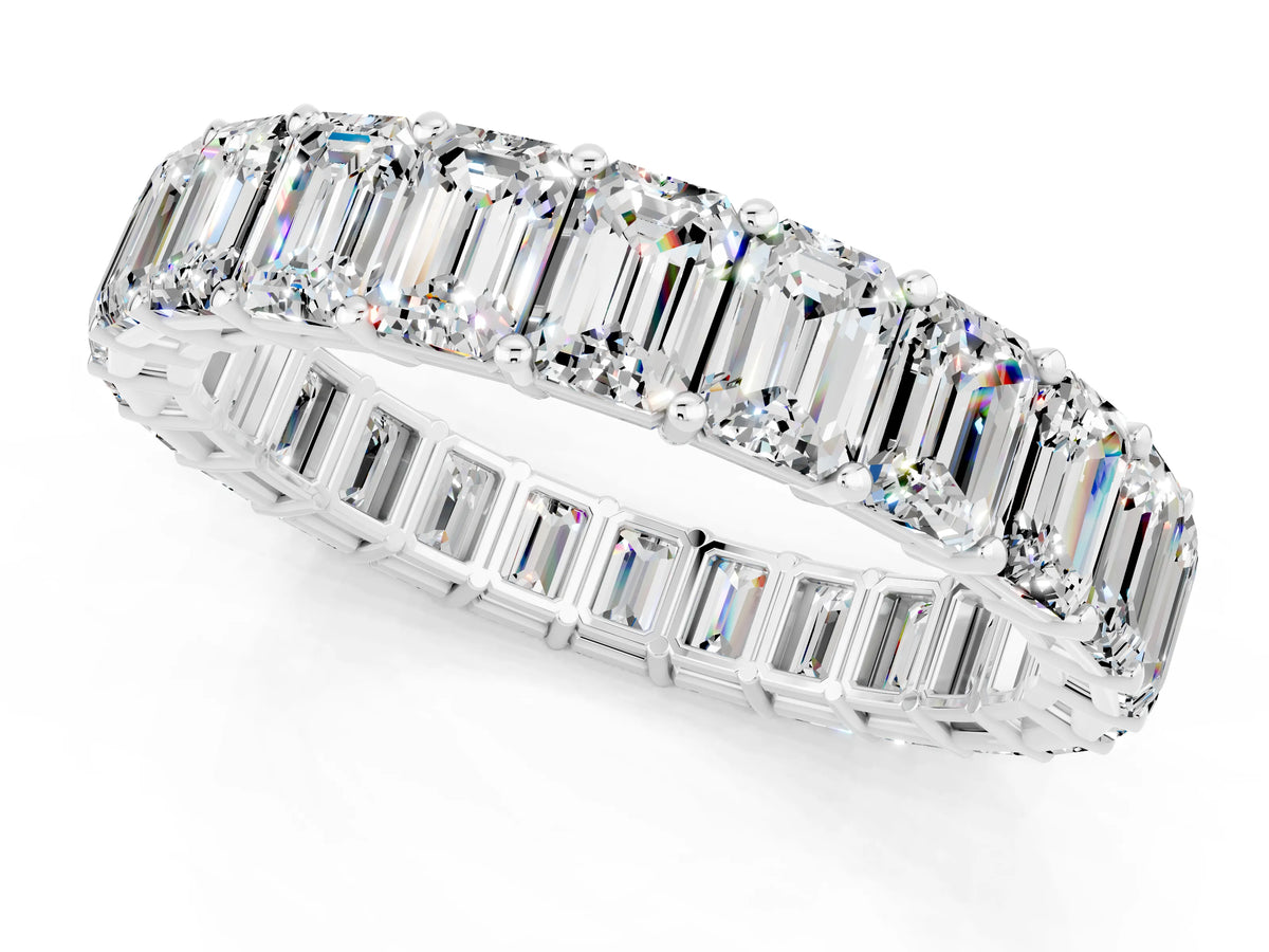 Emerald Cut Moissanite Eternity Band in Silver with Aligned Shared Prong Setting_1