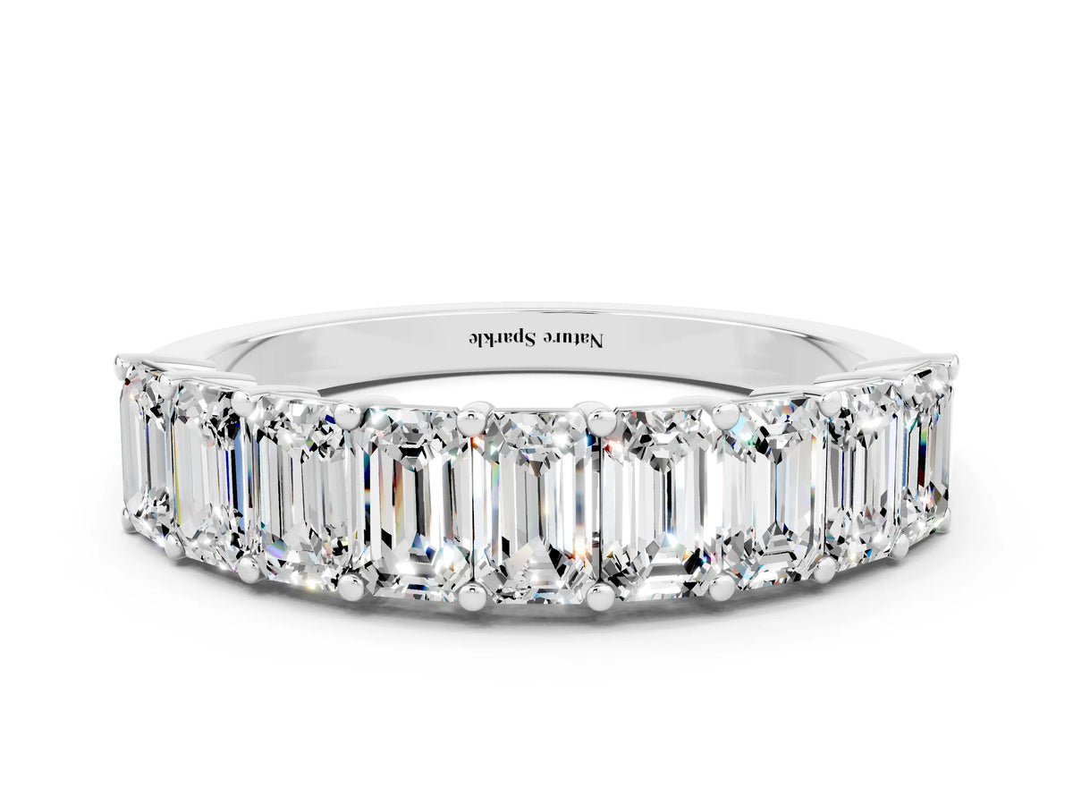 Emerald Cut Moissanite Eternity Band in Silver with Prong Setting