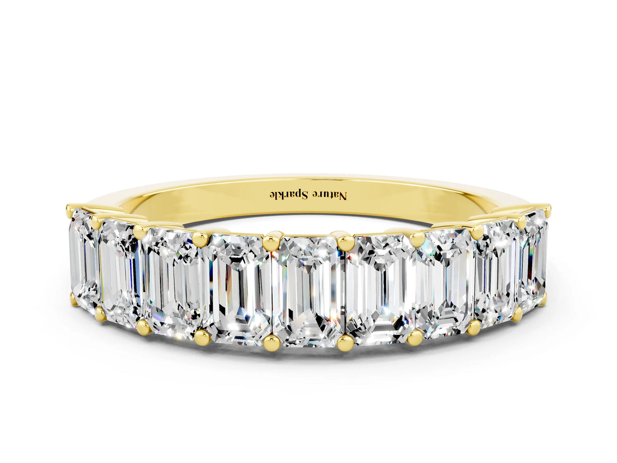 Emerald Cut Moissanite Eternity Band in Yellow gold with Prong Setting