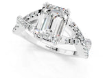 Emerald Cut Moissanite Solitaire Ring in Platinum with Interwoven Pavé Band and Prong Setting_13