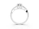 Emerald Cut Moissanite Solitaire Ring in Platinum with Interwoven Pavé Band and Prong Setting_15