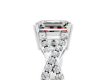 Emerald Cut Moissanite Solitaire Ring in Platinum with Interwoven Pavé Band and Prong Setting_17