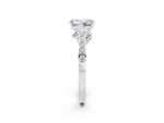 Emerald Cut Moissanite Solitaire Ring in White gold with Crossover Gallery and Round Pavé Band_2