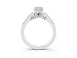 Emerald Cut Moissanite Solitaire Ring in White gold with Crossover Gallery and Round Pavé Band_3