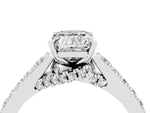 Emerald Cut Moissanite Solitaire Ring in White gold with Crossover Gallery and Round Pavé Band_4