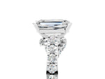 Emerald Cut Moissanite Solitaire Ring in White gold with Crossover Gallery and Round Pavé Band_5