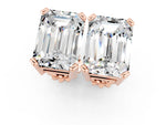Emerald Cut Moissanite Stud Earrings in Rose gold with Basket Setting_1
