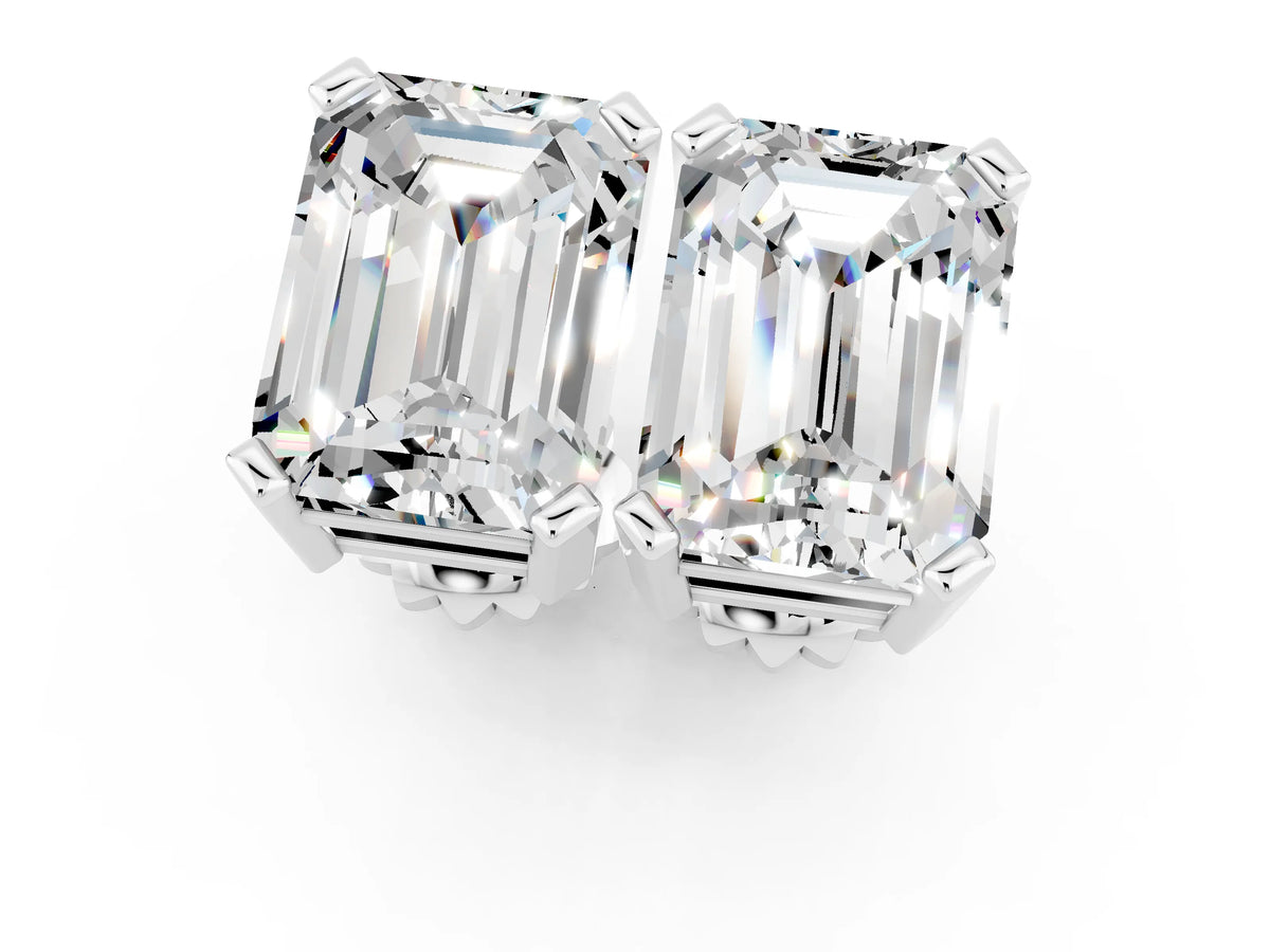 Emerald Cut Moissanite Stud Earrings in White gold with Basket Setting_1