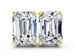 Emerald Cut Moissanite Stud Earrings in Yellow gold with Basket Setting