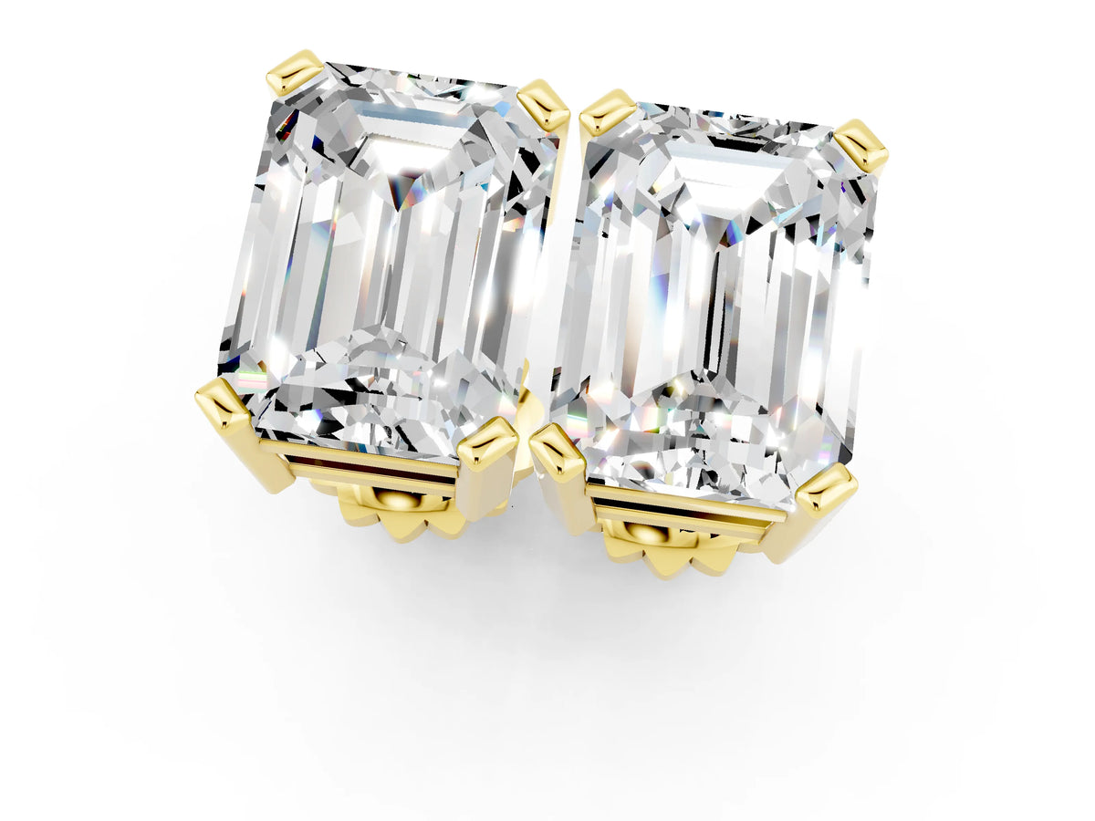 Emerald Cut Moissanite Stud Earrings in Yellow gold with Basket Setting_1