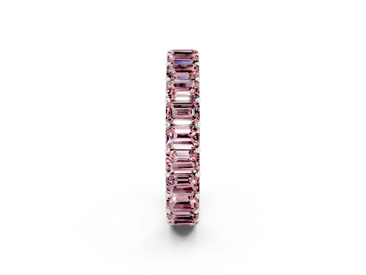 Emerald Cut Morganite Eternity Band in Platinum with Aligned Shared Prong Setting_2