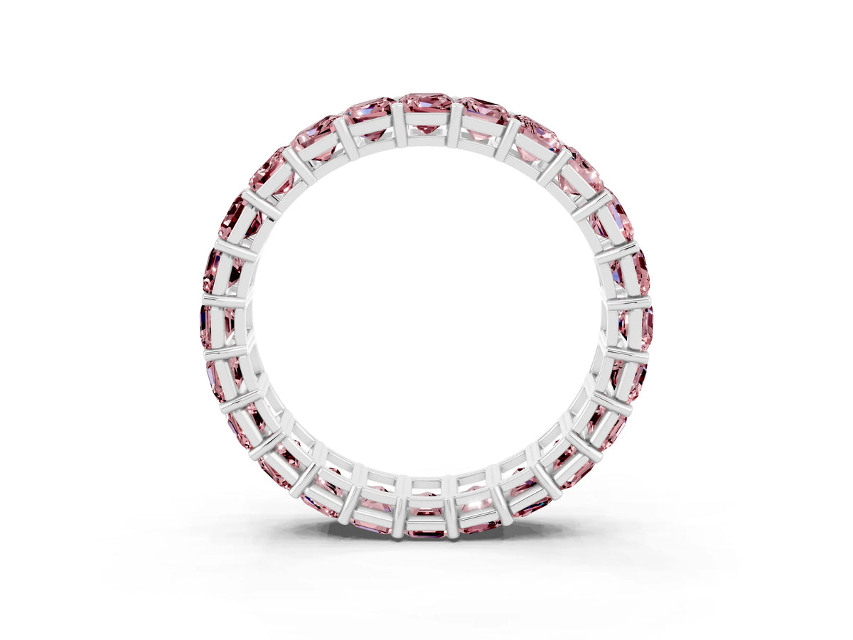 Emerald Cut Morganite Eternity Band in Platinum with Aligned Shared Prong Setting_3