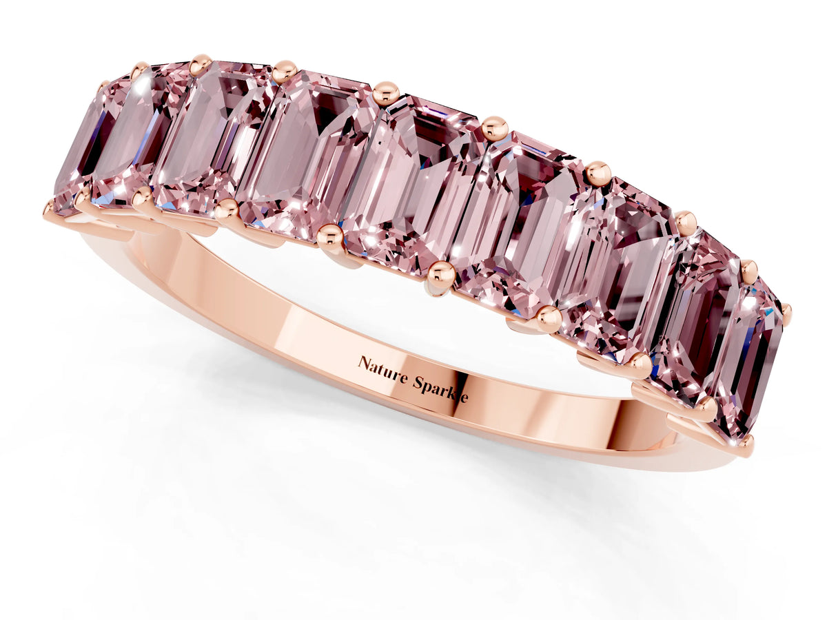Emerald Cut Morganite Eternity Band in Rose gold with Prong Setting_1