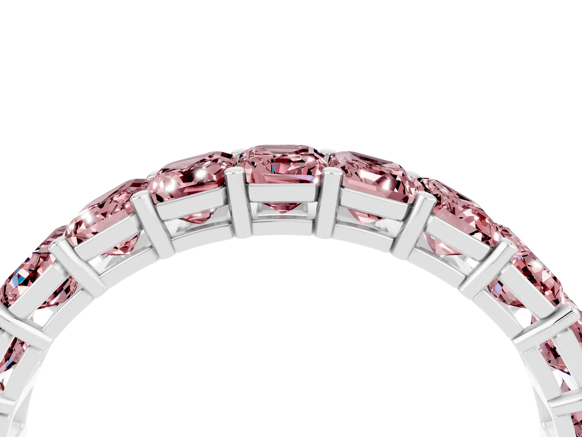 Emerald Cut Morganite Eternity Band in Silver with Aligned Shared Prong Setting_4
