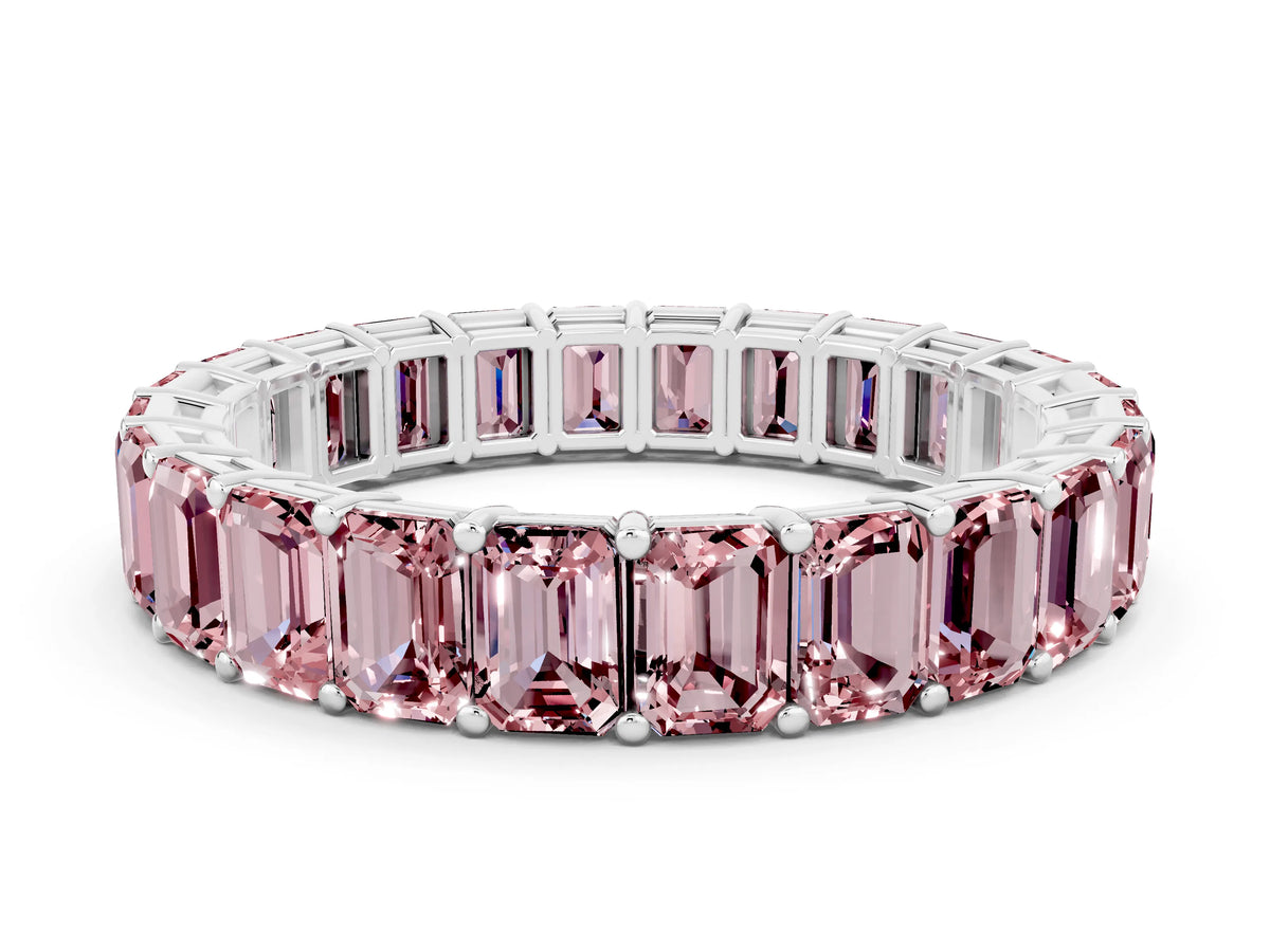 Emerald Cut Morganite Eternity Band in White gold with Aligned Shared Prong Setting