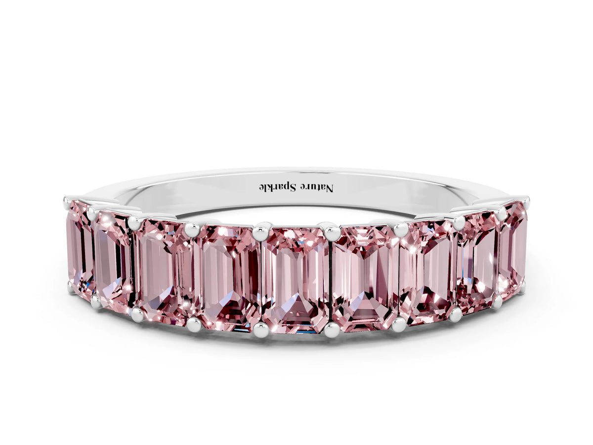 Emerald Cut Morganite Eternity Band in White gold with Prong Setting