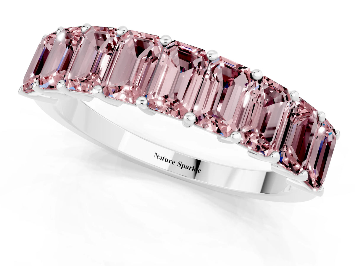 Emerald Cut Morganite Eternity Band in White gold with Prong Setting_1