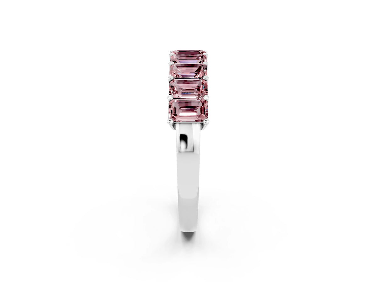 Emerald Cut Morganite Eternity Band in White gold with Prong Setting_2