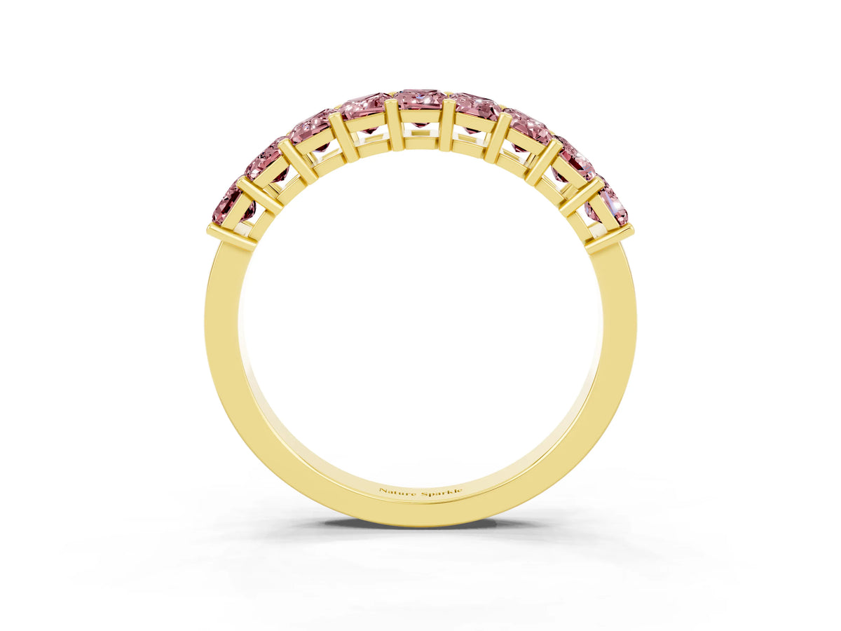 Emerald Cut Morganite Eternity Band in Yellow gold with Prong Setting_3
