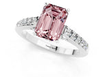 Emerald Cut Morganite Solitaire Ring in Silver with Crossover Gallery and Round Pavé Band_1
