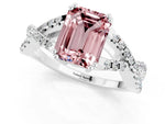 Emerald Cut Morganite Solitaire Ring in Silver with Interwoven Pavé Band and Prong Setting_7